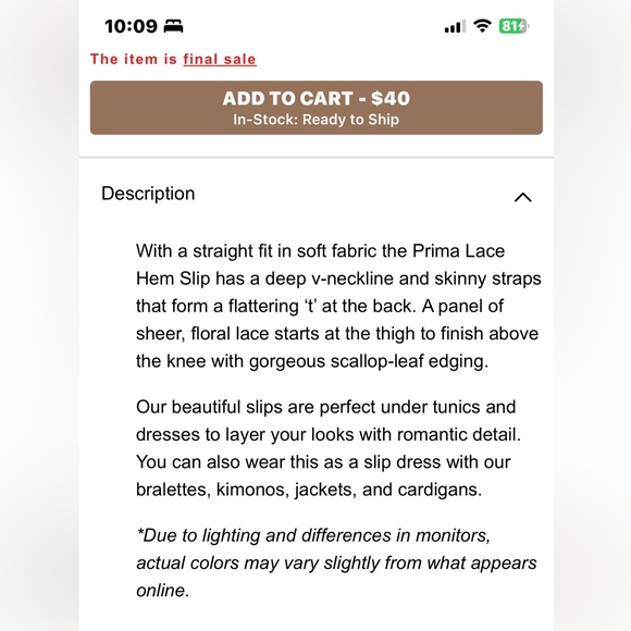 New without tags Three Bird Nest Prima Mocha Taupe Lace Hem Slip Dress - Picture 10 of 13